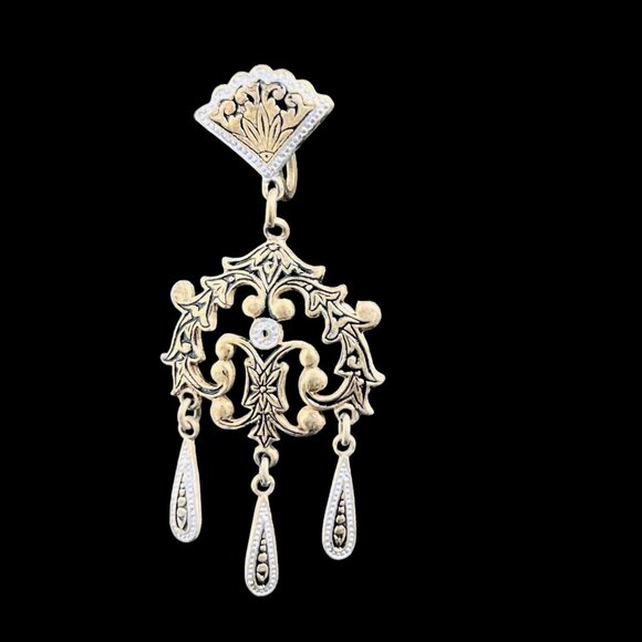 Vintage Gold Tone And Silver Tone Dangle Screw Back Earrings (5289) - Picture 2 of 5